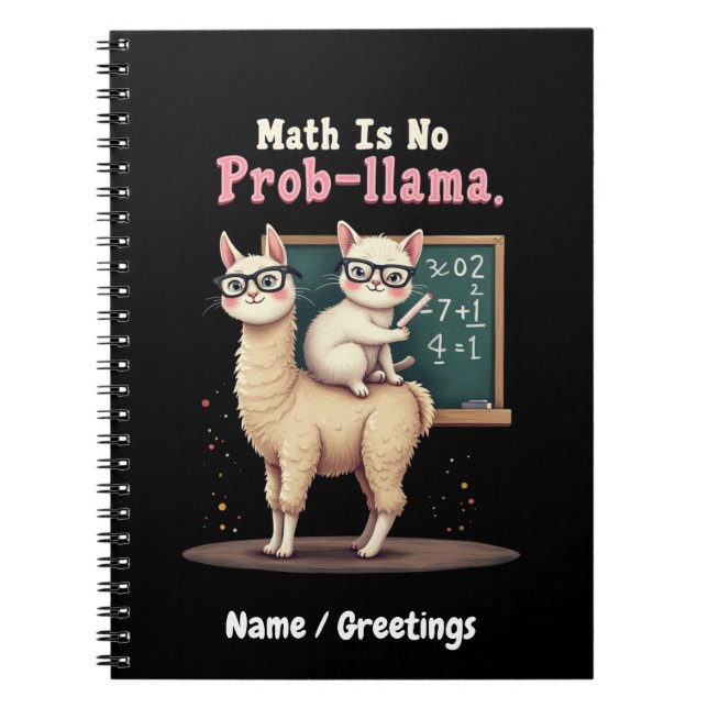 Math Is No Prob-llama Fun & Cute Math Inspiration Notebook (Front)