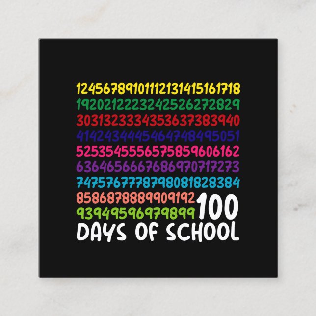Math Numbers 100th Day of School Teacher Kids  Square Business Card (Front)