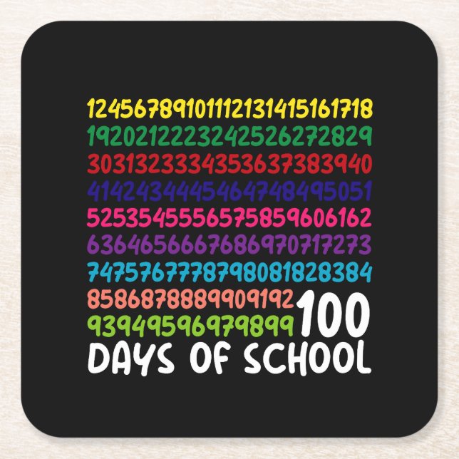 Math Numbers 100th Day of School Teacher Kids  Square Paper Coaster (Front)