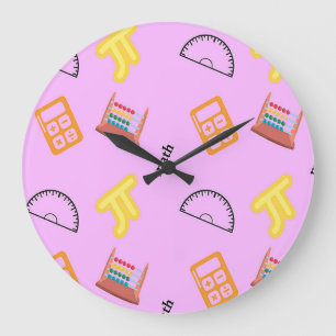 Math pattern on pink large clock