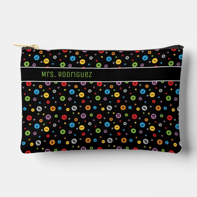 Math Symbols in Colourful Circles Pattern on Black Accessory Pouch (Front)