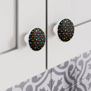 Math Symbols in Colourful Circles Pattern on Black Ceramic Knob