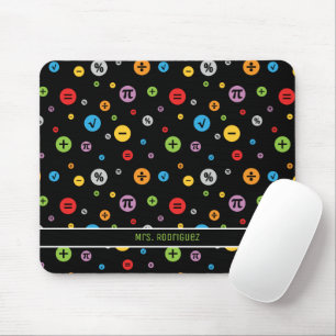 Math Symbols in Colourful Circles Pattern on Black Mouse Pad