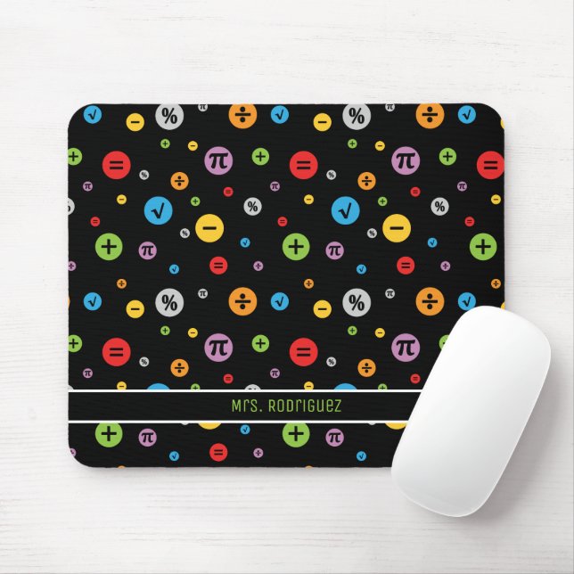 Math Symbols in Colourful Circles Pattern on Black Mouse Pad (With Mouse)