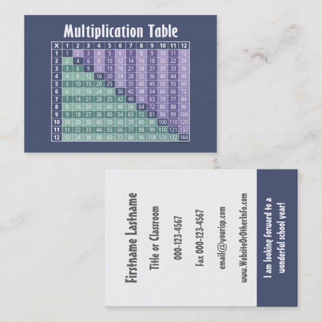 Math Teacher Back To School Contact Information Business Card (Front/Back)