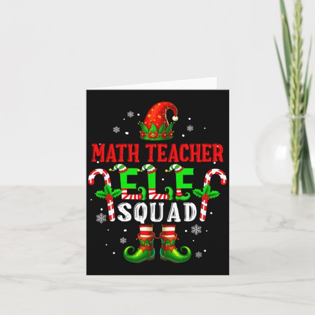 Math teacher elf squad xmas elf hat shoes funny card (Front)