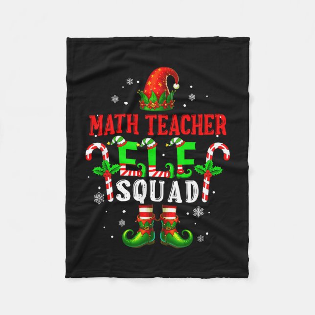 Math teacher elf squad xmas elf hat shoes funny fleece blanket (Front)