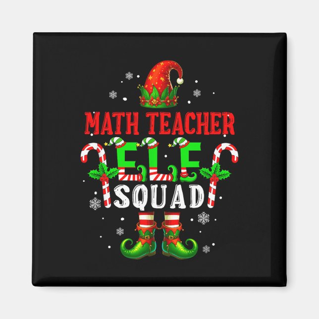 Math teacher elf squad xmas elf hat shoes funny magnet (Front)