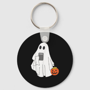 Math Teacher Ghost Holding Calculator Pumpkin Math Key Ring