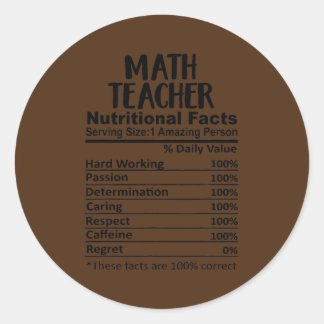 Math Teacher Nutrition Facts Funny  Classic Round Sticker