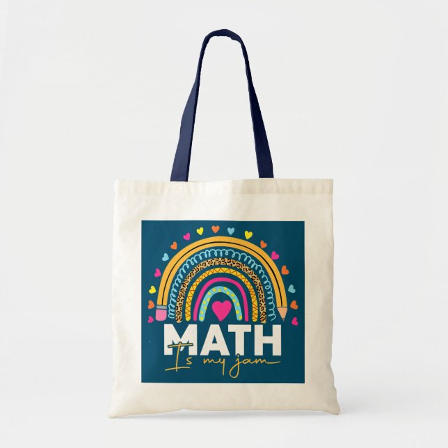 Math Teacher Rainbow Leopard Math Is My Jam Tote Bag (Front)