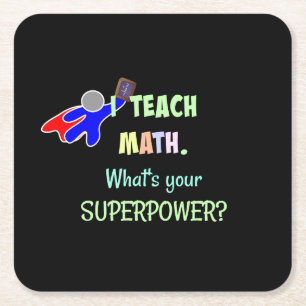 Math Teacher, Superhero Square Paper Coaster