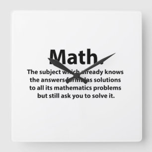 Math Typography Funny Math  Square Wall Clock