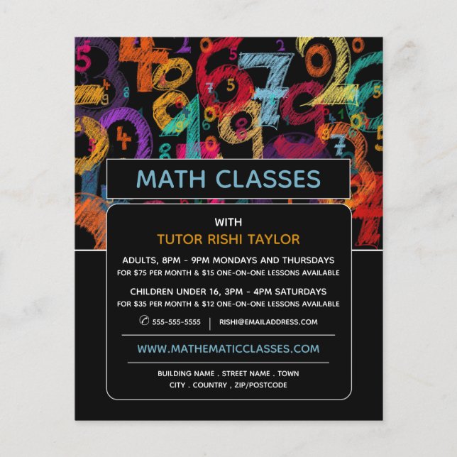 Mathematic Number Design, Math Classes Advertising Flyer (Front)