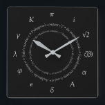 Mathematical Constants Square Wall Clock<br><div class="desc">Add a touch of whimsy to any room with this clock that features twelve common and advanced mathematical constants,  and their respective originators! Choose from square or round clock shapes.

Design © W.H. Sim,  All Rights Reserved. See more at zazzle.com/expressionsoccasions</div>