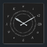 Mathematical Constants Square Wall Clock<br><div class="desc">Add a touch of whimsy to any room with this clock that features twelve common and advanced mathematical constants,  and their respective originators! Choose from square or round clock shapes.

Design © W.H. Sim,  All Rights Reserved. See more at zazzle.com/expressionsoccasions</div>