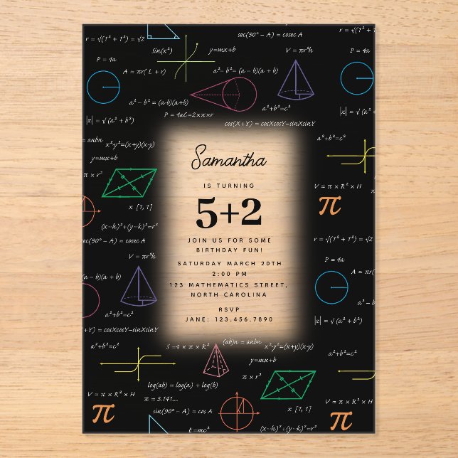 Mathematics Equations Math Formulas Birthday Acrylic Invitations (Front)