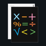 Mathematics Math Symbol Math  Postcard<br><div class="desc">Mathematics Math Symbol Math Postcard original design by Nisha Prabhu. Introducing our vibrant "Math Symbol Mathematics" postcard—a perfect blend of colourful creativity and mathematical charm! This eye-catching design features an array of bold math symbols, all set against a stunning backdrop of black colour. Whether you're a math enthusiast, a dedicated...</div>
