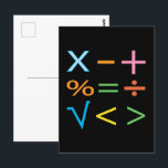 Mathematics Math Symbol Math  Postcard<br><div class="desc">Mathematics Math Symbol Math Postcard original design by Nisha Prabhu. Introducing our vibrant "Math Symbol Mathematics" postcard—a perfect blend of colourful creativity and mathematical charm! This eye-catching design features an array of bold math symbols, all set against a stunning backdrop of black colour. Whether you're a math enthusiast, a dedicated...</div>