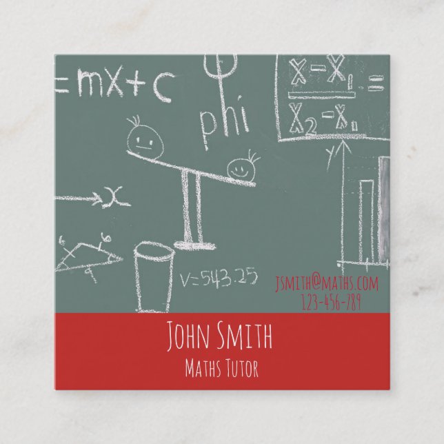 Mathematics tutor or teacher stylish advanced math square business card (Front)