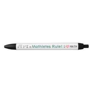Mathletes Rule I Love Math and i 8 sum pi Fun Black Ink Pen