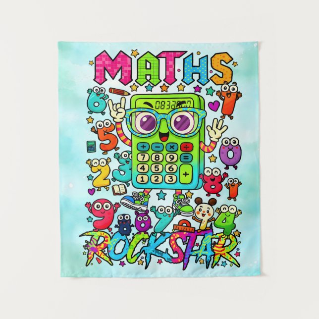 Maths Rockstar Cute Calculator Poster for Kids Tapestry (Front)