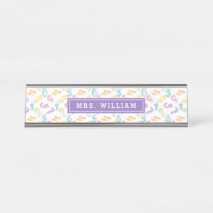 Maths Teacher Name Cute Numbers Pattern Desk Name Plate