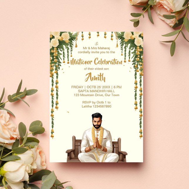 Matikoor Haldi Indian wedding grooms template (Matikoor Haldi Indian wedding invitation for a groom editable template digital download cartoon)