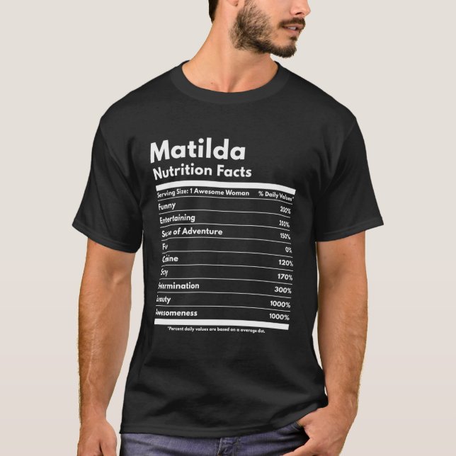 Matilda Nutrition Facts Gift Funny Personalised Na T-Shirt (Front)