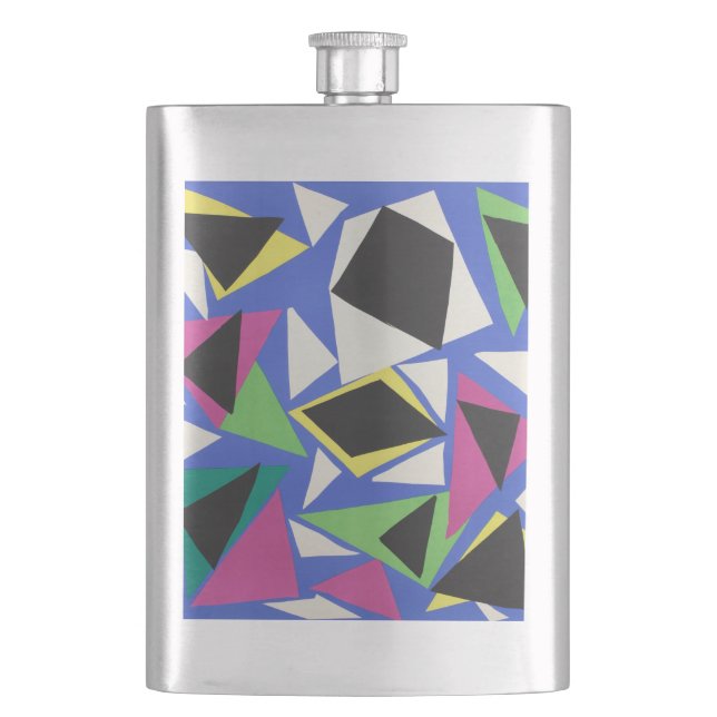Matisse Abstract Geometric Blue Cut Out Art Hip Flask (Front)