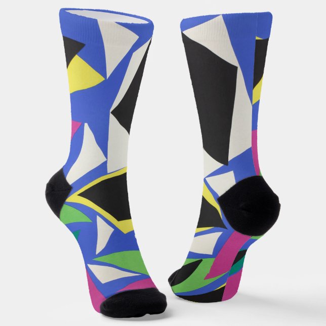 Matisse Abstract Geometric Blue Cut Out Art Socks (Angled)