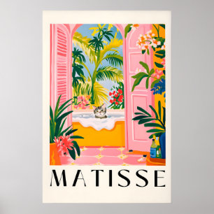 Matisse Cat Print Pink Bathroom Wall Art, Funny