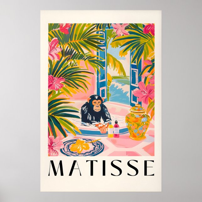 Matisse Chimpanzee Print Tropical Bathroom Art (Front)