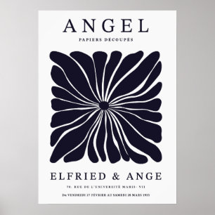 Matisse Floral Abstract Dark Navy Wall Art Print