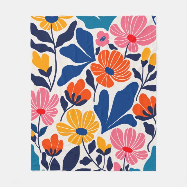 Matisse Inspired Abstract Contemporary Floral Fleece Blanket (Front)