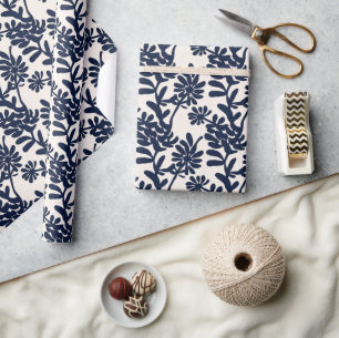 Matisse Inspired Blue Botanical Floral Pattern Wrapping Paper