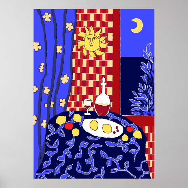 Matisse Inspired Blue Night Still Life Wine Poster (Front)