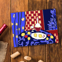 Matisse Inspired Blue Still Life Red Wine Lemons