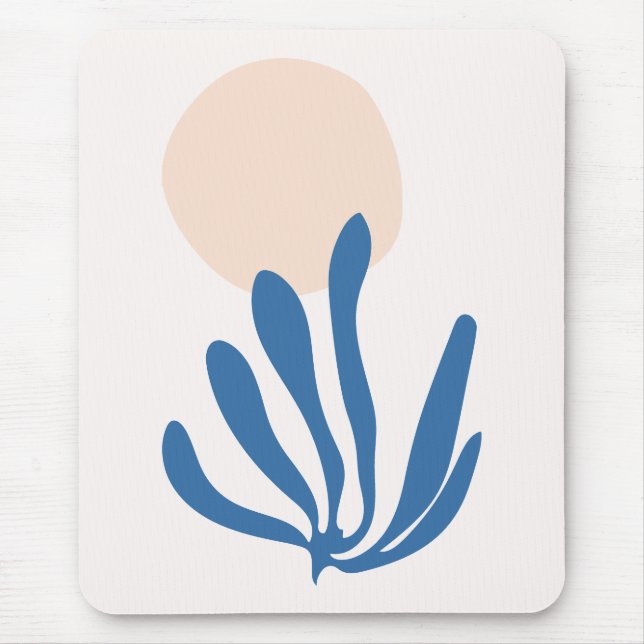 Matisse inspired Celadon Blue, Peach Leaf Cutout Mouse Pad (Front)