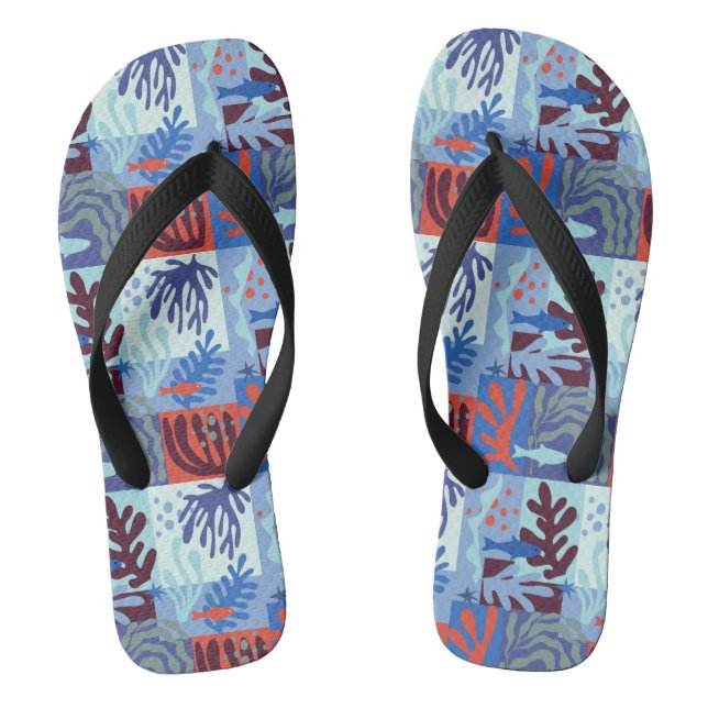 Matisse Inspired Ocean Life Paper Cutouts Blue Jandals (Footbed)