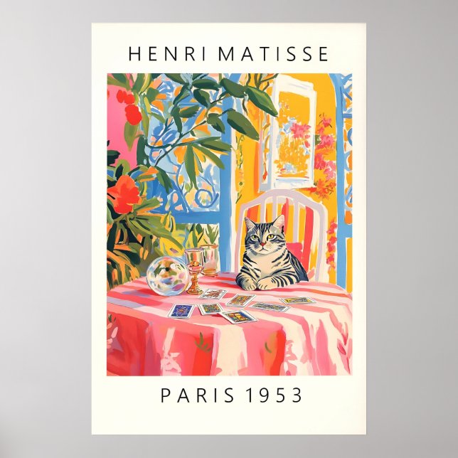 Matisse Style Cat Tarot Print Pink Dopamine (Front)