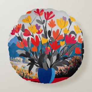 Matisse Style Floral Round Pillow - Modern Art