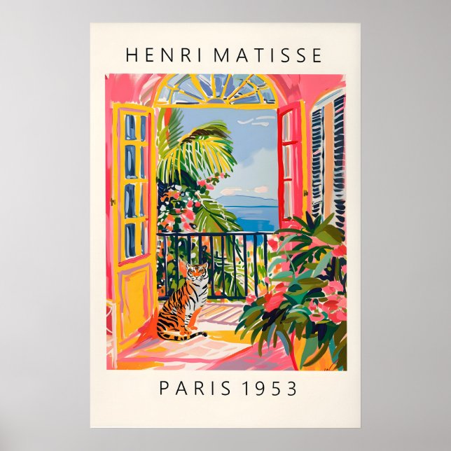 Matisse Style Tiger Art Print Pink Beachy (Front)