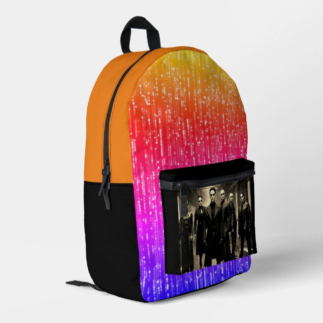 Matrix-Inspired Party Cover Image Futuristic Style Printed Backpack (Back Corner Left)