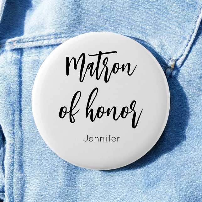 Matron of Honor Black White Wedding Button (Creator Uploaded)