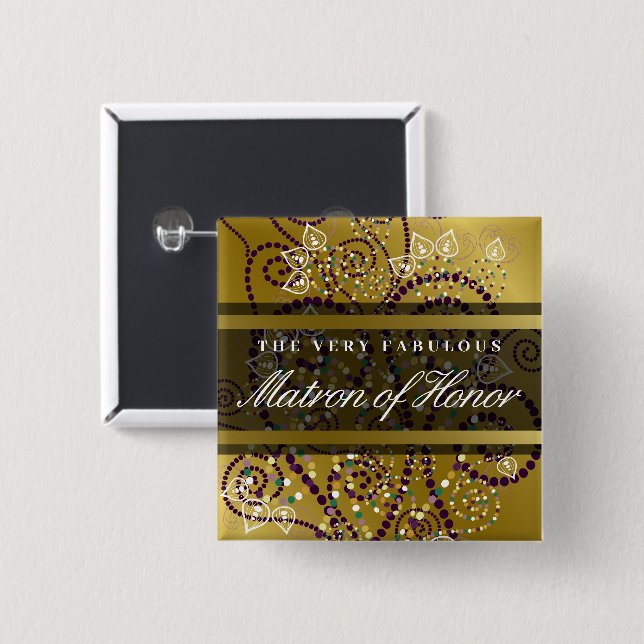 MATRON OF HONOR Boho Spirals Gold Wedding Button (Front & Back)