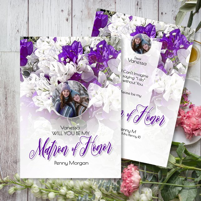 Matron of Honor Purple White Wedding Invitation (Creator Uploaded)