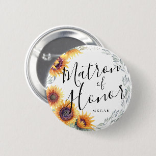 Matron of Honor Sunflower Florals Custom Wedding 6 Cm Round Badge