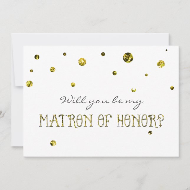 MATRON OF HONOR White & Gold Glitter Dots Card (Front)