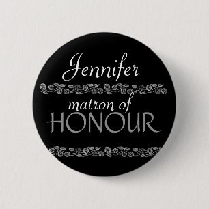 Matron of Honour Black White Silver Wedding Pin